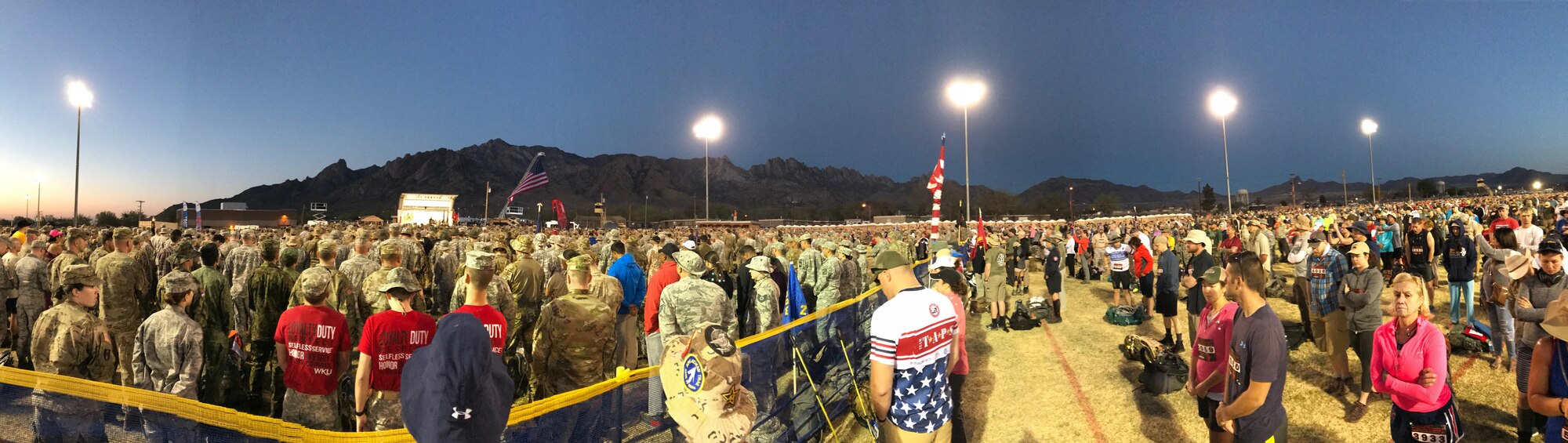 WHITE SANDS MISSILE RANGE, N.M. – Members from the 4th Space Control Squadron and 302nd Airlift Wing participate in the 75th Bataan Memorial Death March at White Sands Missile Range, N.M., March 19, 2017. The march commemorates the 75,000 US and Filipino soldiers who surrendered to Japanese forces on April 9, 1942 and were forced to march 65 miles to confinement camps. (Courtesy photo by Ben Peterson)