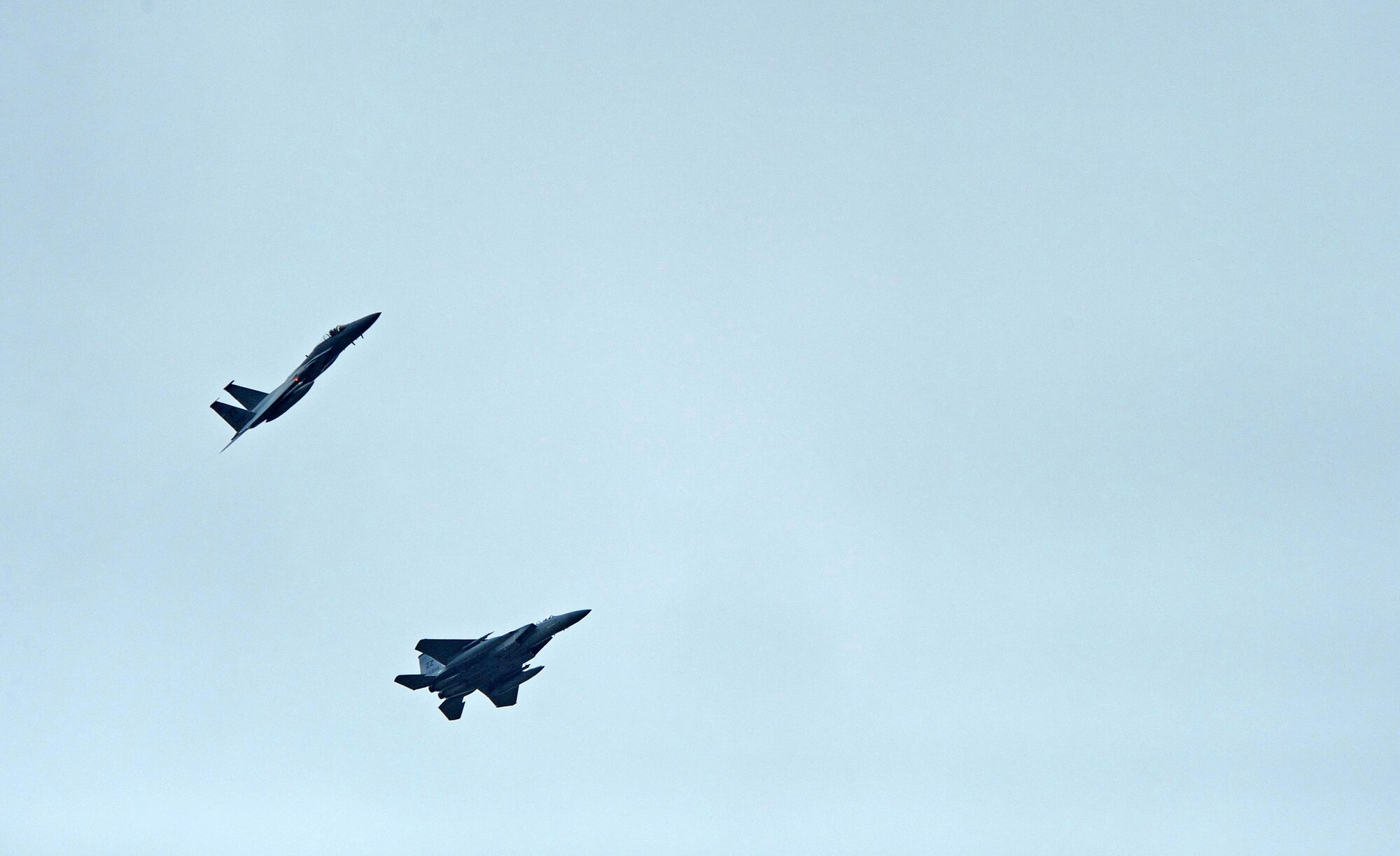 U.S. Air Force F-15s assigned to the 44th Fighter Squadron from Kadena Air Base, Japan, fly together during exercise Cope Tiger 17 at Korat Royal Thai Air Force Base, Thailand, March 27, 2017. The annual multilateral exercise, which involves a combined total of 76 aircraft and 43 air defense assets, is aimed at improving combined combat readiness and interoperability between the Republic of Singapore air force, Royal Thai air force, and U.S. Air Force, while concurrently enhancing the three nations' military relations. (U.S. Air Force photo by Staff Sgt. Kamaile Chan)