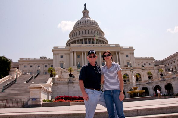 U.S. Air Force Reserve Master Sgt. Jeff and Eva Walston pose for a photo on the steps of the United States Capitol, July 30, 2014, while on their second trip to Washington, D.C.  This was the couple’s second educational trip to the Nation’s Capital in preparation for Eva’s future Citizenship test. (Courtesy photo)