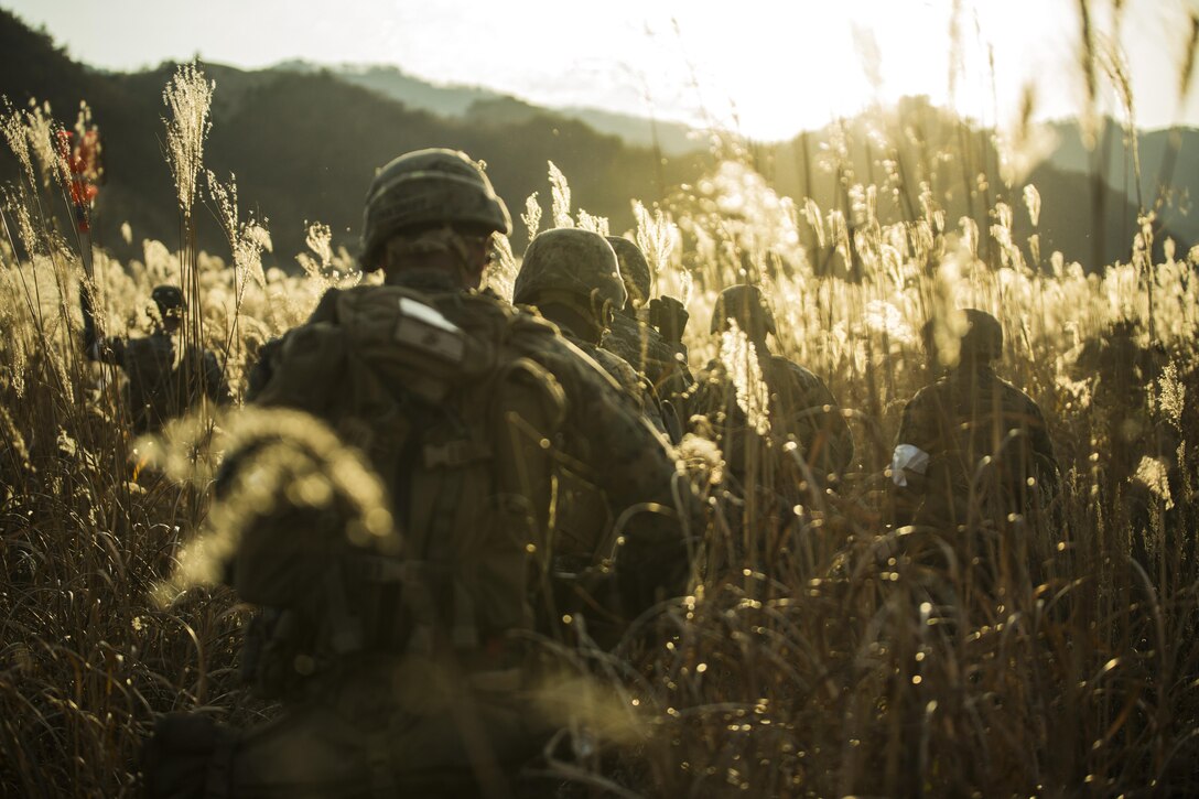 U.S. Marines conduct a platoon assault range during Korea Marine Exchange Program 17-1 Nov. 21, 2016 Suseong-ri range, South Korea. KMEP offers realistic training leveraging the most advanced tactics and technology to ensure a trained and ready ROK-U.S. combined force. The U.S. Marines are assigned to 3rd Battalion, 2nd Marine Regiment which is forward deployed from Camp Lejeune, North Carolina, to 3rd Marine Division, based in Okinawa, Japan. (U.S. Marine Corps photo by Sgt. Isaac Ibarra)