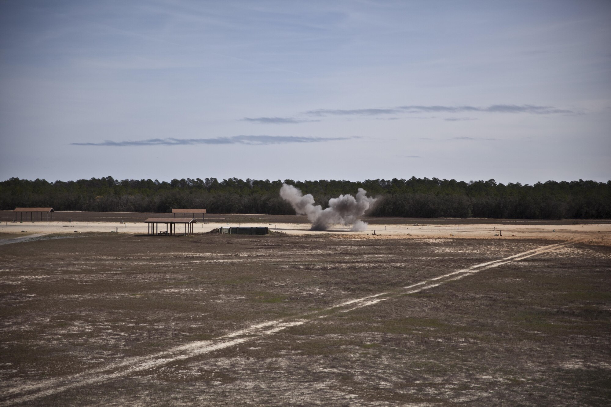 U.S. service members attending Naval School Explosive Ordnance Disposal (NAVSCOLEOD) conduct live fire explosive training at Eglin Air Force Base, Fla., March 8, 2017. The purpose of NAVSCOLEOD is to train technicians in basic, as well as advanced, courses to perform various duties that include locating, identifying, rendering safe, and disposing of bombs and other hazardous materials. (U.S. Marine Corps photo by Cpl. Laura Mercado)