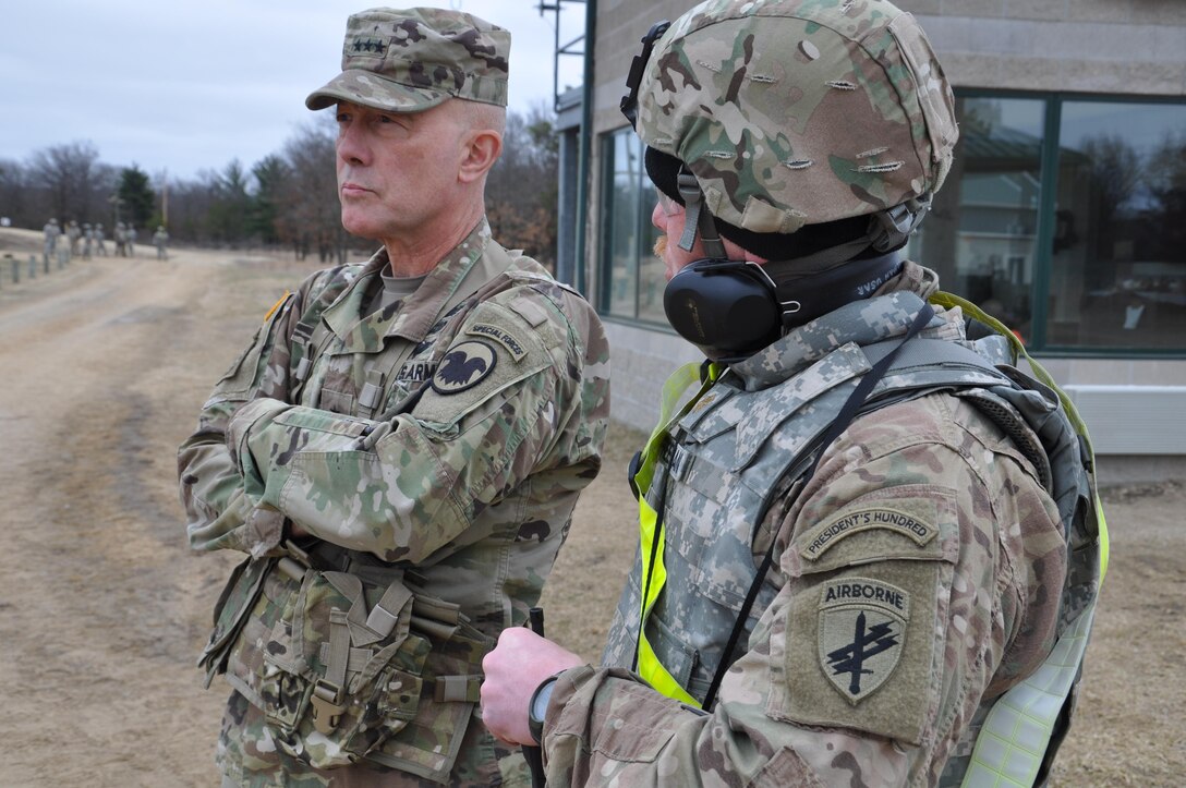 Lt. Gen. Charles D. Luckey visits America's Army Reserve Soldiers at Operation Cold Steel March 26 -28, 2017. During the visit he emphasized the importance of the historic operation and praised the tremendous efforts of all Soldiers that were participating. "Operation Cold Steel directly gets at our Tribe's vision of being the most capable, combat-ready and lethal ‎federal reserve force in the history of our nation," said Luckey. (U.S. Army Reserve photo by Maj. LeVar Armstrong)