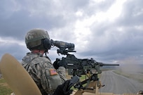 U.S. Army Reserve Spc. Dalton Phillips, 979th Mobility Augmentation Company, 478th Engineer Battalion, 926th Engineer Brigade, 412th Theater Engineer Command, based in Lexington, Ky., engages a target with his M2 .50 caliber machine gun during a Gunnery crew live-fire qualification at Wilcox Range on Fort Knox, Ky., March 28, 2017. This is the first time that this company has fired its M2s and M240B Machine Guns from M113 Armored Personnel Carriers.  This training ensures that Army Reserve units and Soldiers bring combat-ready and lethal firepower to worldwide operations. (U.S. Army Reserve Photo by Sgt. 1st Class Clinton Wood)