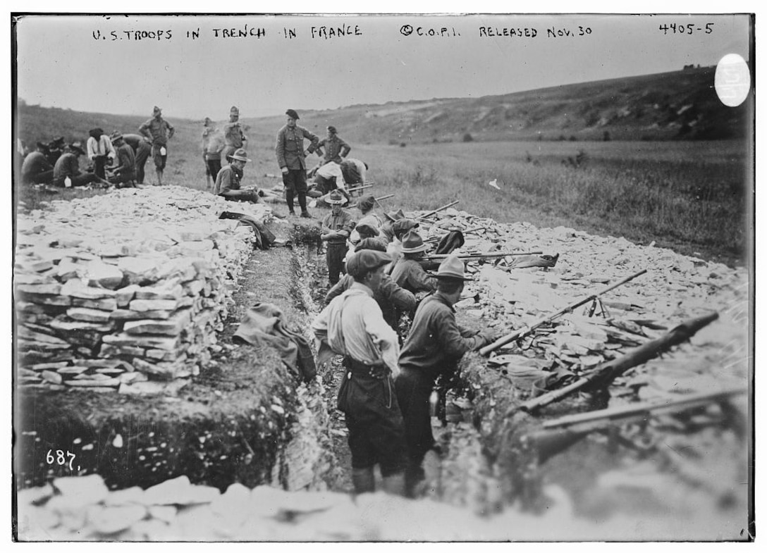 American troops conduct grenade gun training in France during World War I. Library of Congress photo