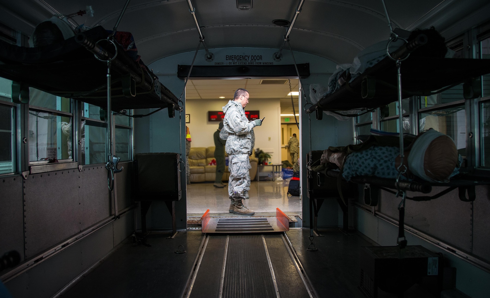 A member of the 60th Inpatient Squadron adjusts a radio so it can receive readiness notifications during Patriot Delta at Travis Air Force Base, Calif. on March 24, 2017. Members of the 60th IPTS participated in the Air Force Reserve exercise Patriot Delta, providing enroute patient care and staging the medical manikins. (U.S. Air Force photo by Staff Sgt. Daniel Phelps)