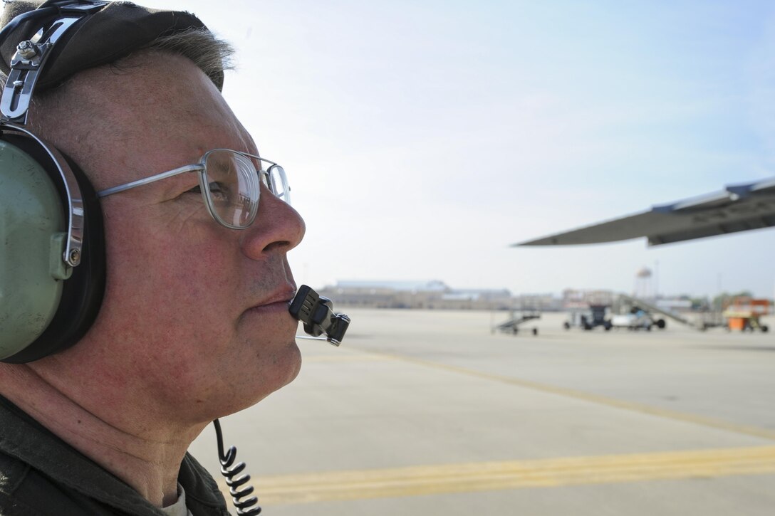 Master Sgt. Richard Titcomb, 339th Flight Test Squadron C-5 flight engineer, performs pre-flight checks to a C-5M Super Galaxy March 29, 2017, at Robins Air Force Base, Ga. The 339th FLTS is part of the 413th Flight Test Group and certifies aircraft as worthy to return to service after programmed depot maintenance is completed. (U.S. Air Force photo by Jamal D. Sutter)