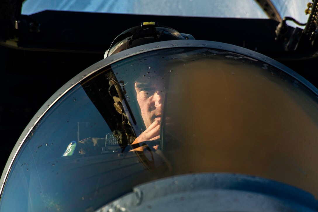 Air Force Maj. Joshua Higgins prepares to start an F-15C Eagle aircraft at Leeuwarden Air Base in the Netherlands, March 28, 2017. Higgins is a pilot assigned to the 122nd Expeditionary Fighter Squadron. Air Force photo by Staff Sgt. Jonathan Snyder