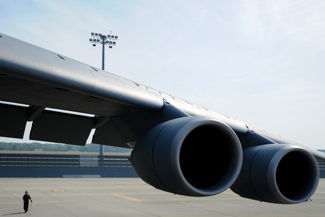 Master Sgt. Richard Titcomb, 339th Flight Test Squadron C-5 flight engineer, performs pre-flight checks to a C-5M Super Galaxy March 29, 2017, at Robins Air Force Base, Ga. The check was part of the functional test stage of the aircraft’s programmed depot maintenance, a process designed to ensure aircraft are safe and mission ready. (U.S. Air Force photo by Jamal D. Sutter)