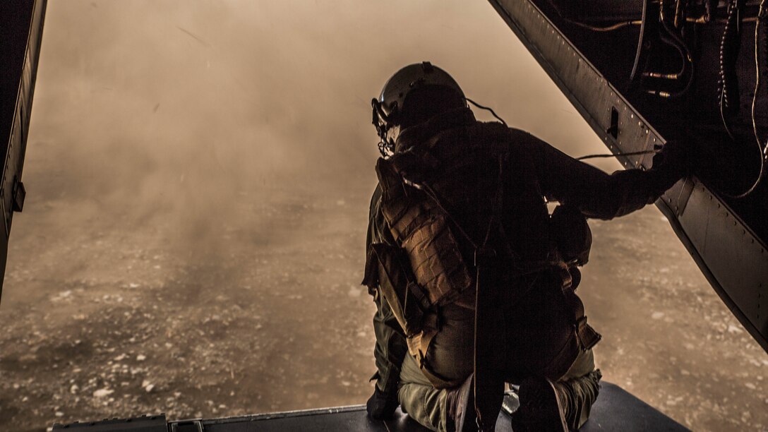 Sgt. Nicholas Attikai observes the landing zone at Camp Soumagahara, Japan, March 9, 2017 as part of Forest Light 17-1. Forest Light is a routine, semi-annual exercise conducted by U.S. and Japan forces in order to strengthen our interoperability and combined capabilities in defense of the U.S.- Japan alliance. Attikai is a tiltrotor crew chief from Tonalea, Arizona with Marine Medium Tiltrotor Squadron 265, Marine Aircraft Group 36, 1st Marine Aircraft Wing. 