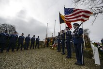Airmen from Ramstein Air Base, Germany participate in a Ceremony to commemorate the Wereth 11 in Wereth, Belgium, March 24, 2017. A permeant memorial stands in the exact location in the small village of Wereth where 11 African American soldiers were found tortured and executed by the Nazi SS. The 11 Soldiers were a part of the 333rd Field Artillery Battalion when they were separated during the Battle of the Bulge, and later captured by the Nazi SS. (U.S. Air Force photo by Tech Sgt. Sara Keller)