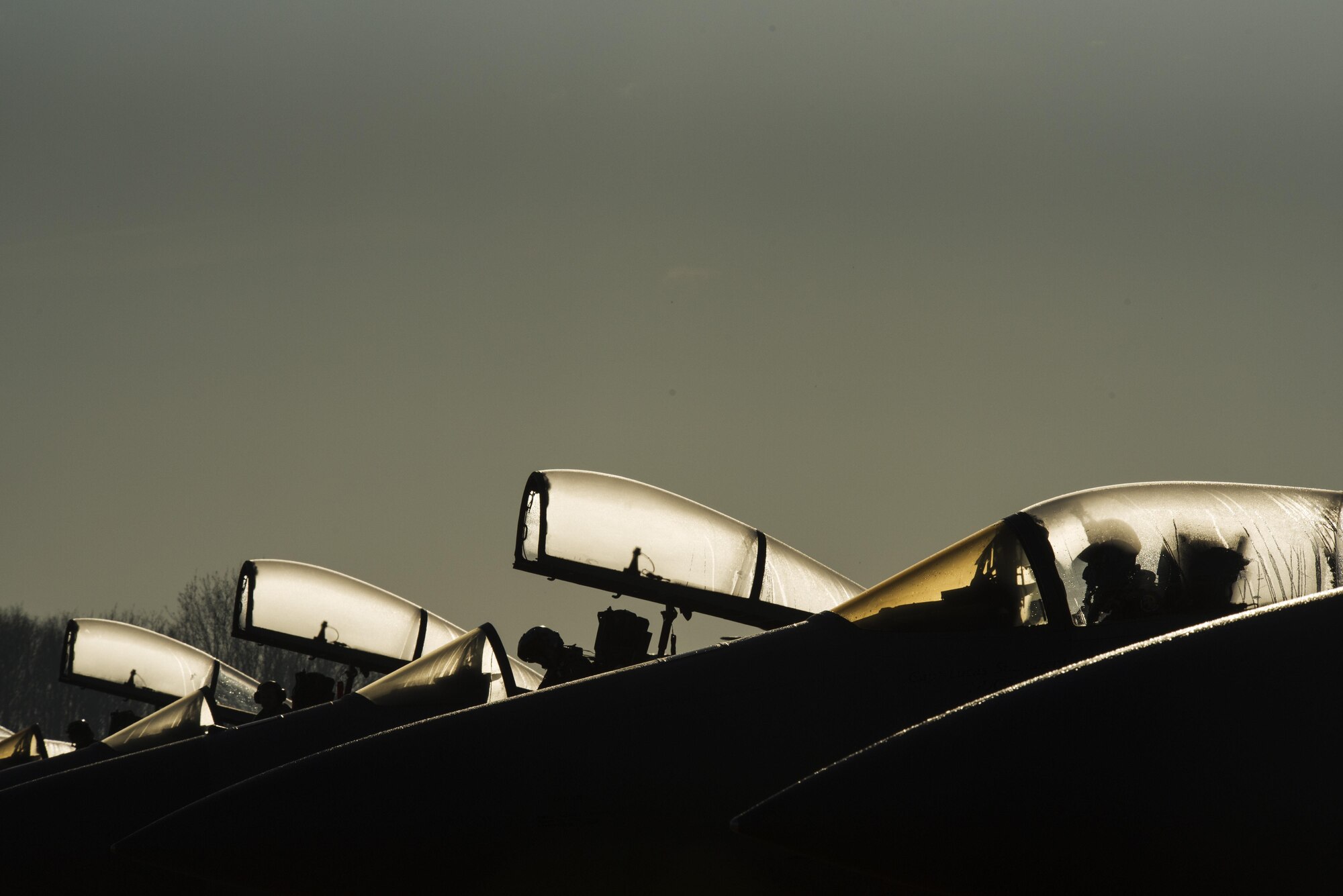 Pilots of the 122nd Expeditionary Fighter Squadron prepare to taxi an F-15C Eagle at Leeuwarden Air Base, Netherlands, March 28, 2017. The 122nd Expeditionary Fighter Squadron, comprised of Louisiana and Florida Air National Guard members,deployed to Europe to as a Theater Security Package and is particpating in the Netherlands led exercise Frisian Flag while in country. Thier training will include air defence missions, offensive missions, missions to protect other aircraft and missions carried out to eliminate static and dynamic targets on land or at sea. (U.S. Air Force photo by Staff Sgt. Jonathan Snyder)