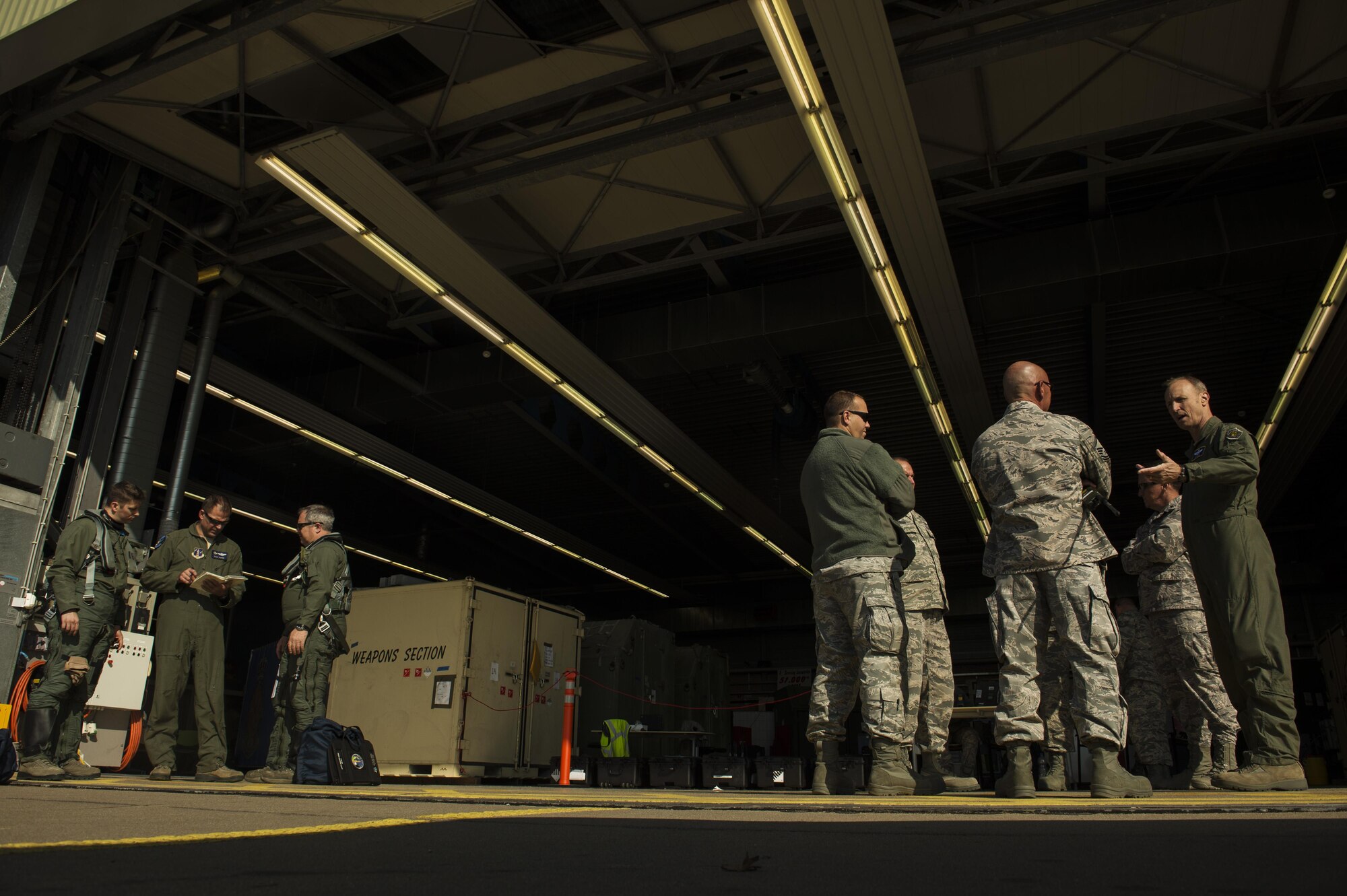 Maj. Gen. Jon K. Kelk, Air National Guard Assistant to the Commander, United States Air Forces in Europe Air Forces Africa, speaks with local media about the Theater Security Package at Leeuwarden Air Base, Netherlands, March 28, 2017. The 122nd Expeditionary Fighter Squadron, comprised of Louisiana and Florida Air National Guard aircraft and members, deployed to Europe to as part of the Theater Security Package and is particpating in the Netherlands led exercise Frisian Flag while in country. These F-15s will conduct training alongside NATO allies to strengthen interoperability and to demonstrate U.S. commitment to the security and stability of Europe. (U.S. Air Force photo by Staff Sgt. Jonathan Snyder) 