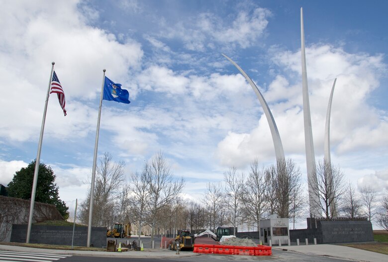 The U.S. Air Force Memorial, located at 1 Memorial Way, Arlington, Virginia, honors the service of the men and women of the United States Air Force and its heritage organizations. Some construction work is in progress in March 2017 to fix security bollards at the Memorial’s entrance way. (U.S. Air Force photo by Staff Sgt. Joe Yanik)
