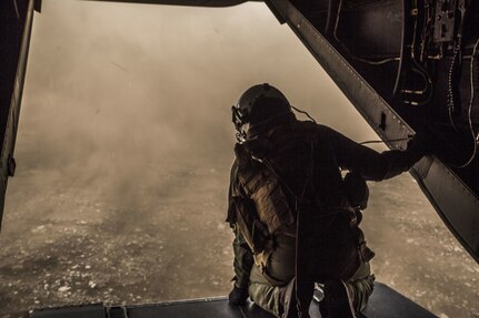 Japan - Sgt. Nicholas Attikai observes the landing zone at Camp Soumagahara, Japan, March 9, 2017 as part of Forest Light 17-1. Forest Light is a routine, semi-annual exercise conducted by U.S. and Japanese forces in order to strengthen our interoperability and combined capabilities in defense of the U.S.- Japanese alliance. Attikai is a tiltrotor crew chief from Tonalea, Arizona with Marine Medium Tiltrotor Squadron 265, Marine Aircraft Group 36, 1st Marine Aircraft Wing.