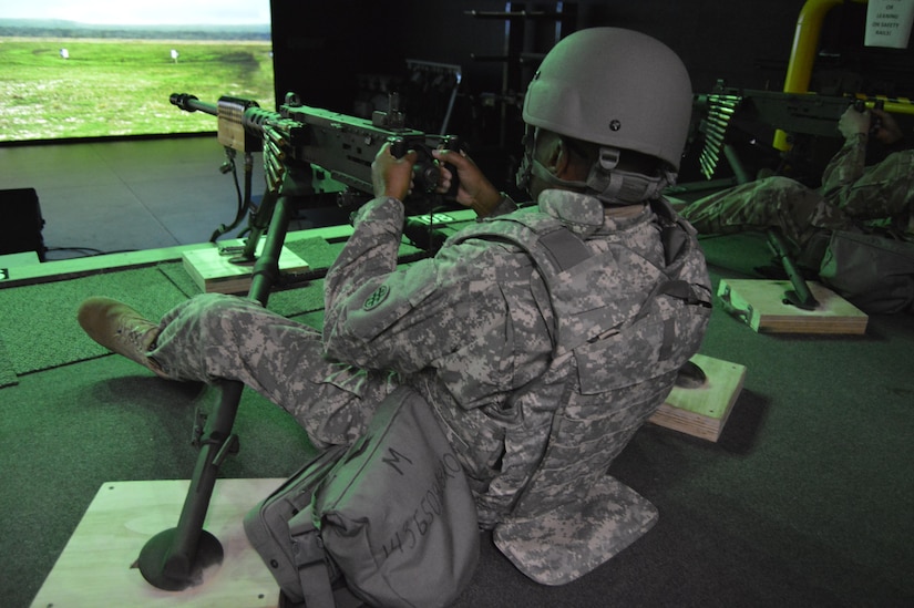 U.S. Army Reserve Sgt. Will Hoebeck Jr., a Petroleum Specialist with the 373rd Combat Sustainment Support Battalion based in Beaumont, Texas, engages simulated targets with a M2 .50 caliber machine gun in the Engagement Skills Trainer during Operation Cold Steel, at Fort McCoy, Wis., Mar. 21, 2017.  Operation Cold Steel is the U.S Army Reserve’s crew-served weapons qualification and validation exercise to ensure that America’s Army Reserve units and Soldiers are trained and ready to deploy on short-notice bringing combat-ready and lethal firepower in support of the Total Army and our Joint Force anywhere in the world.  (U.S. Army Reserve photo by Master Sgt. Dave Thompson)
