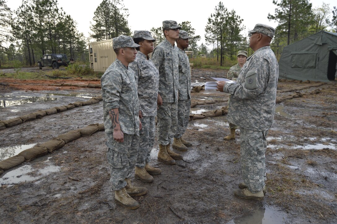 1002nd Quartermaster Company’s U.S. Army Reserve Staff Sgt. Richard Canales briefs his team of culinary specialists during the finals of the Philip A. Connelly cooking competition held at Fort Polk, Louisiana, March 25, 2017. During the Philip A. Connelly Program, the U.S. Army Reserve partners with the National Restaurant Association to give food service personnel an opportunity to demonstrate their capability and combat-readiness while competing for recognition. (U.S. Army Reserve photo by Master Sgt. Dave Thompson)