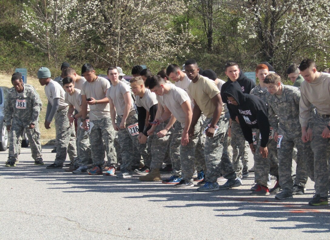Junior Reserve Officer Training Corps high school students from across Virginia wait at the two-mile starting line for the "Go!" signal at the 17th Annual Raider Challenge hosted by Manchester High School in Midlothian, Virginia, on March 11, 2017. (Photo by Master Sgt. Stacey Everett, 80th Training Command Headquarters & Headquarters Command)