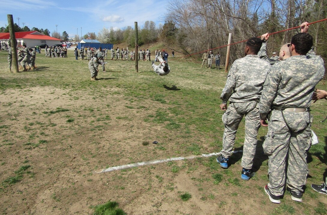 Junior Reserve Officer Training Corps high school students from across Virginia maneuver through events at the 17th Annual Raider Challenge hosted by Manchester High School in Midlothian, Virginia, on March 11, 2017. (Photo by Master Sgt. Stacey Everett, 80th Training Command Headquarters & Headquarters Command)