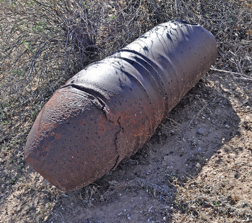 Example of a 100-pound practice bomb remnant like those used at the former Deming Precision Bomb Range No. 24, New Mexico.