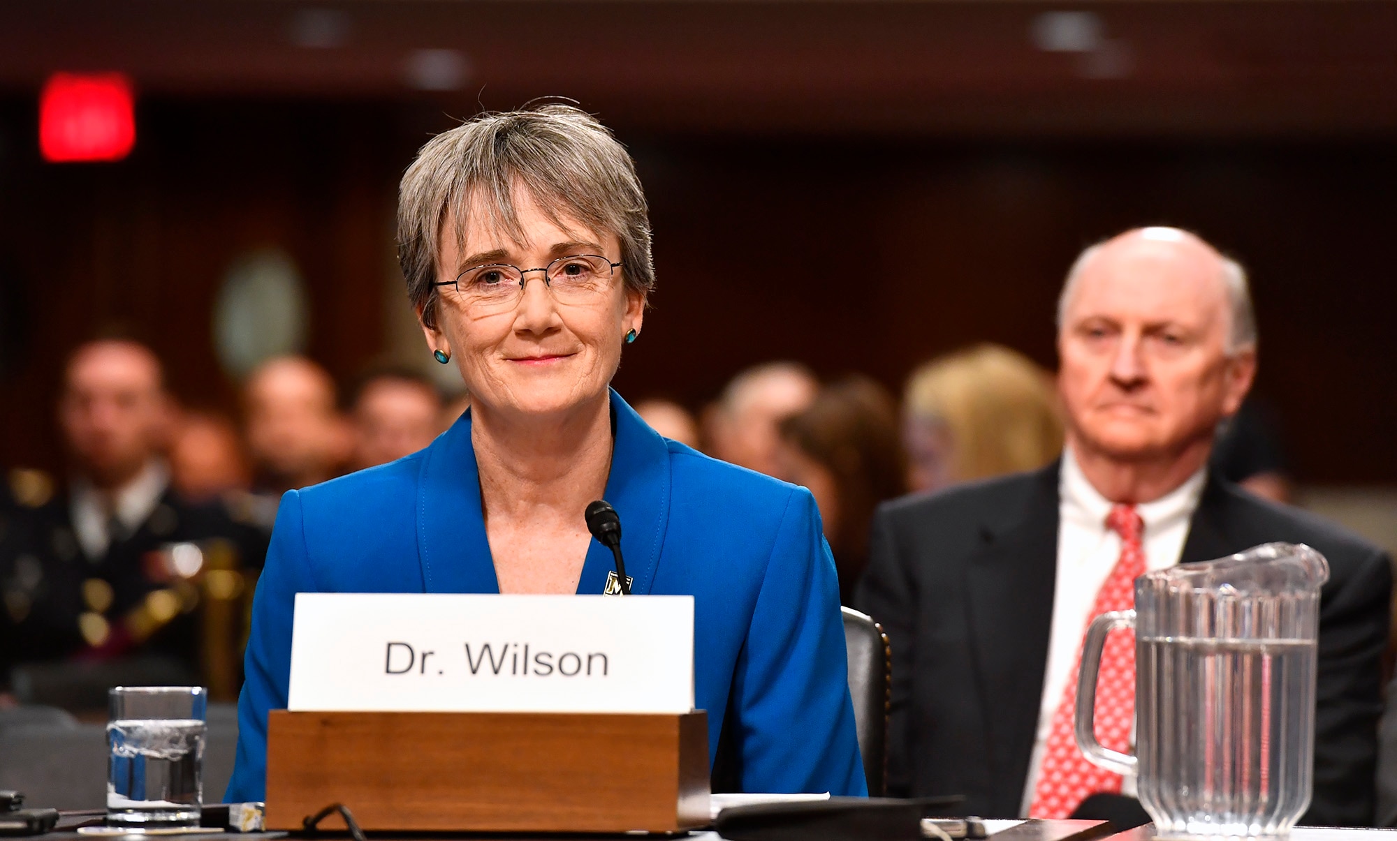 Secretary of the Air Force nominee Heather Wilson testifies before the Senate Armed Services Committee, as a part of the confirmation process March 30, 2017, in Washington, D.C.  In her opening statement, Wilson said, "We have the liberty to enjoy our blessings because thousands of America's best citizens volunteer to protect the rest of us."  (U.S. Air Force photo/Scott M. Ash)