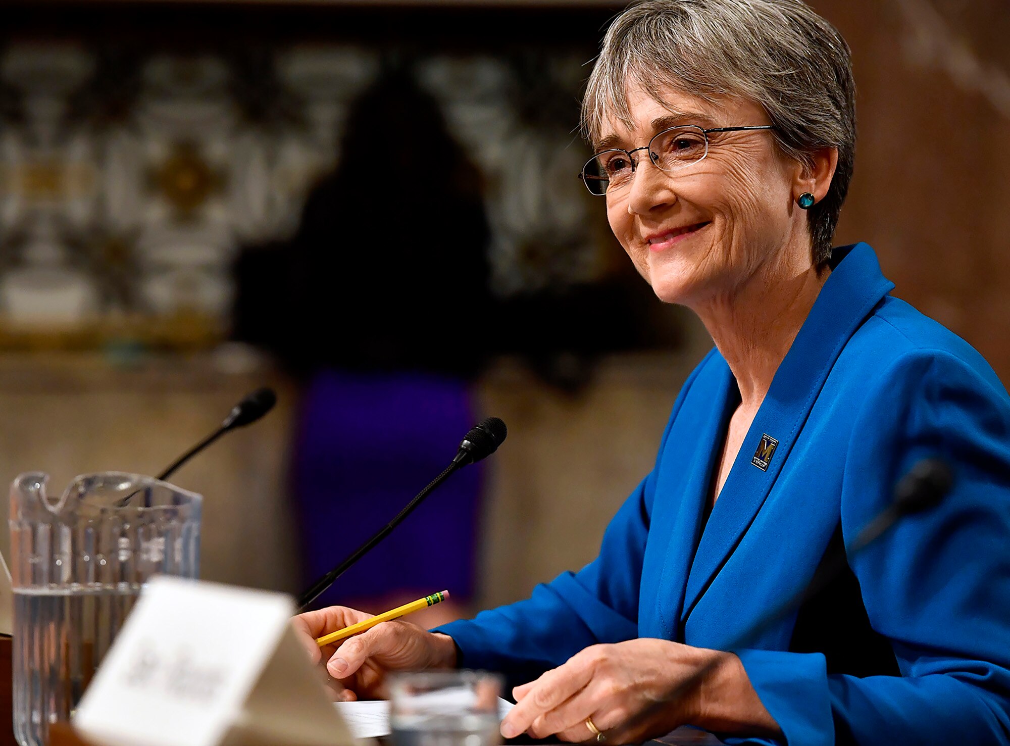 Secretary of the Air Force nominee Heather Wilson testifies before the Senate Armed Services Committee, as a part of the confirmation process March 30, 2017, in Washington, D.C.  In her opening statement, Wilson said, "We have the liberty to enjoy our blessings because thousands of America's best citizens volunteer to protect the rest of us."  (U.S. Air Force photo/Scott M. Ash)
