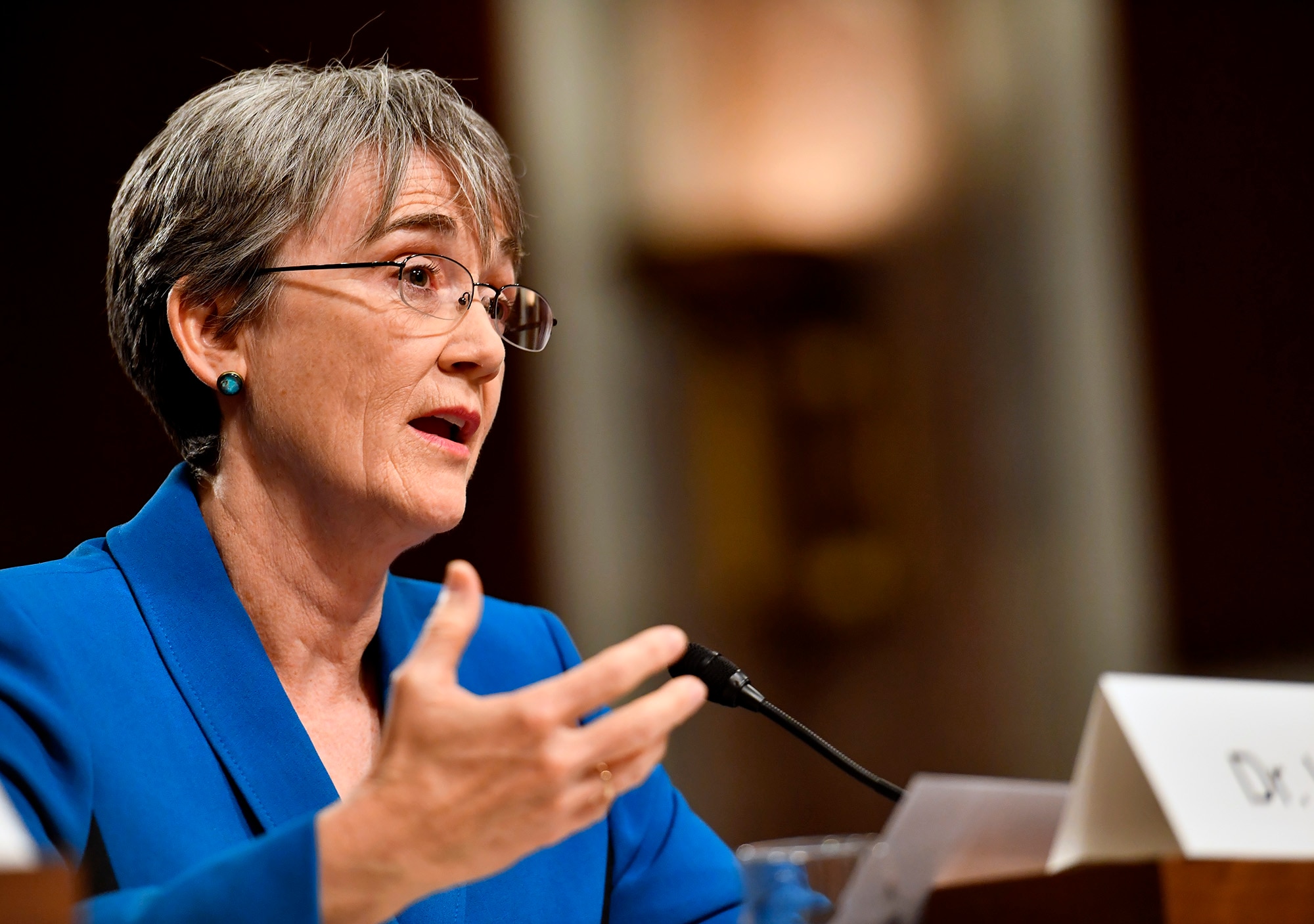 Secretary of the Air Force nominee Heather Wilson testifies before the Senate Armed Services Committee, as a part of the confirmation process March 30, 2017, in Washington, D.C.  In her opening statement, Wilson said, "We have the liberty to enjoy our blessings because thousands of America's best citizens volunteer to protect the rest of us."  (U.S. Air Force photo/Scott M. Ash)