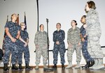 Students in the Basic Medical Technician Corpsman Program at the Medical Education and Training Campus, or METC, sing during a Women’s History Month celebration March 28 at Joint Base San Antonio-Fort Sam Houston.