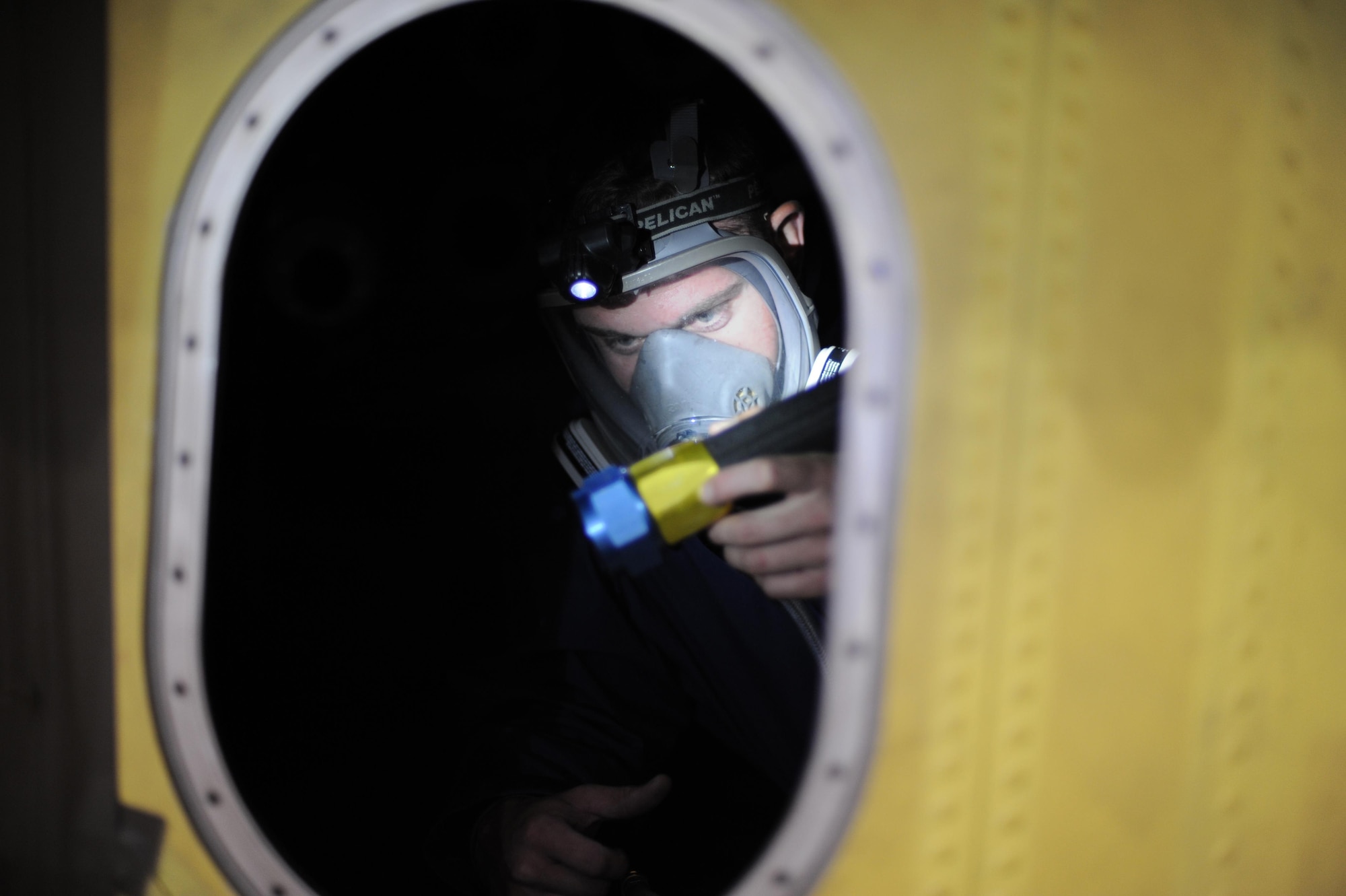 U.S. Air Force Senior Airman Timothy Thompson, 19th Maintenance Squadron Fuel Systems journeyman, inspects the auxiliary end of a mock fuel tank March 29, 2017, at Little Rock Air Force Base, Ark.  Shops like the fuels systems flight contribute to the Air Force’s global reach. Without fuel systems specialists, an aircraft wouldn’t get off the ground to deliver cargo and support, making fuels systems a key component to fueling the fight. (U.S. Air Force photo by Airman 1st Class Grace Nichols)