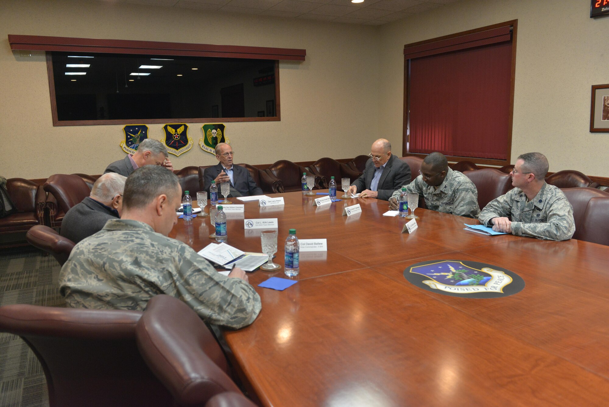 Global Strike Independent Strategic Assessment Group members speak with 91st Missile Wing and 5th Bomb Wing leadership at Minot Air Force Base, N.D., March 22, 2017. The Independent Senior Assessment Group was formed by Gen. Robin Rand, AFSSC commander, to continue assessing the health and status of the nuclear enterprise. (U.S. Air Force photos/Airman 1st Class Jessica Weissman)
