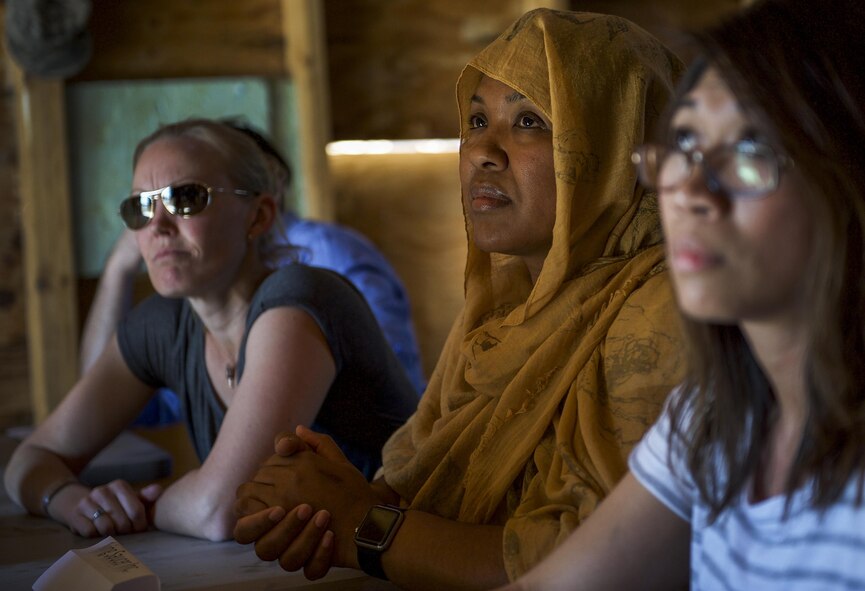 A simulated vendor listens to a team of U.S. Air Force contracting officers as they explain what goods and services they need to acquire during an exercise hosted by the 99th Contracting Squadron at Nellis Air Force Base, Nev., March 16, 2017. Contracting squadrons from Vandenburg Air Force Base, Calif., Luke AFB, Ariz., Beale AFB, Calif., and Edwards AFB, Calif. came to Nellis AFB to participate in the exercise. (U.S. Air Force photo by Airman 1st Class Kevin Tanenbaum/Released)