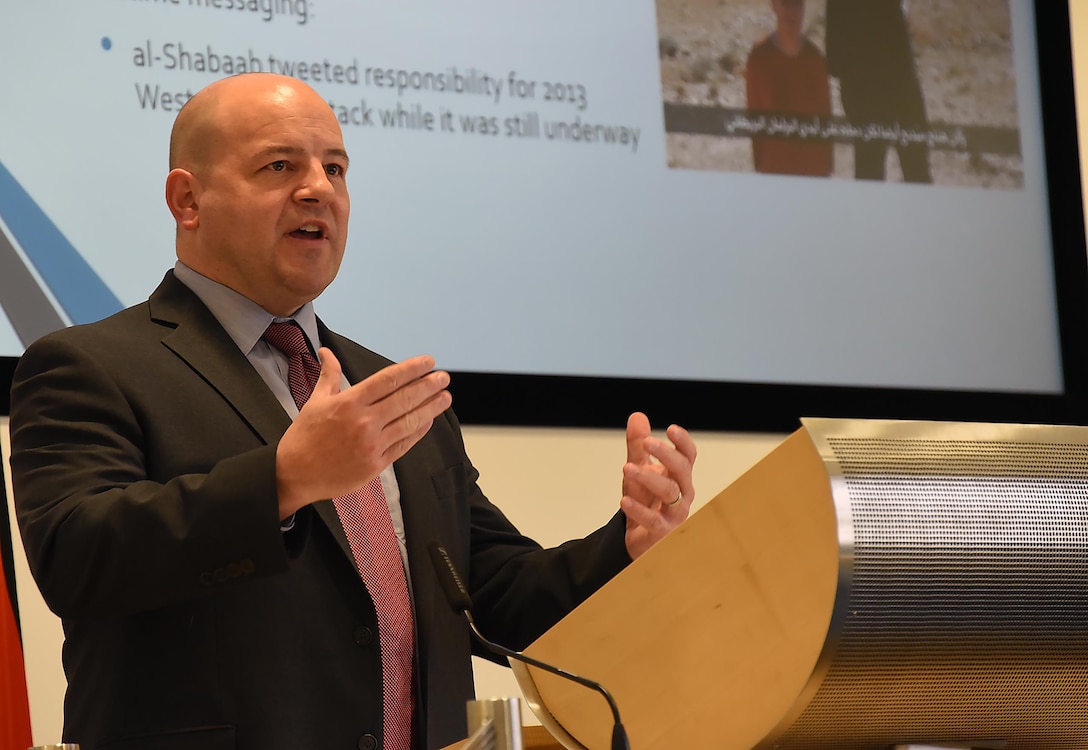 Supervisory Special Agent David Scott, with the FBI’s Washington field offices of the Joint Terrorism Task Force, presented “Terrorist Use of the Internet” during the Program on Terrorism and Security Studies course at the George C. Marshall European Center for Security Studies in Garmisch-Partenkirchen, Germany, March 8, 2017. Marshall Center photo by Christine June