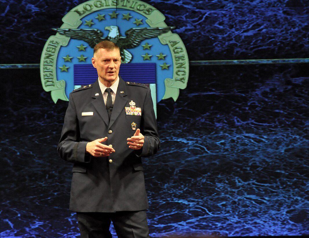 Defense Logistics Agency Director Air Force Lt. Gen. Andy Busch presented a DLA overview, enhanced with personal stories, self-deprecating humor and advice about life and career to 300 Eisenhower School students at Fort McNair in Washington, D.C. March 27. 