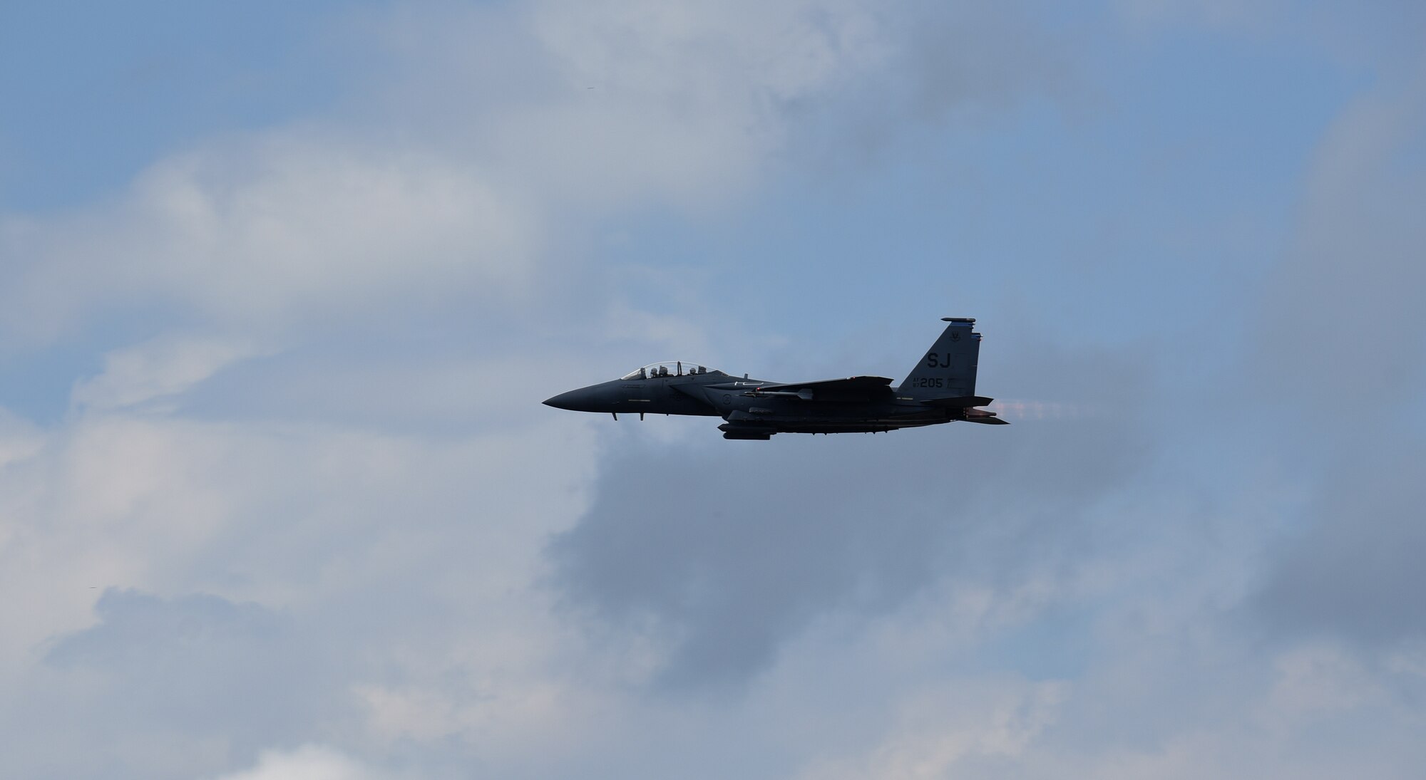 His Excellency Khalid Mohammad Al Attiyah, Qatar's Minister of State for Defense Affairs, flies in the backseat of an F-15E Strike Eagle from the 334th Fighter Squadron during a visit to learn about the aircraft’s capabilities, March 28, 2017, at Seymour Johnson Air Force Base, North Carolina. The country of Qatar is considering purchasing a fleet of F-15QA aircraft to aid a mission partner in the fight against the Islamic State of Iraq and Syria. (U.S. Air Force photo by Airman 1st Class Kenneth Boyton)