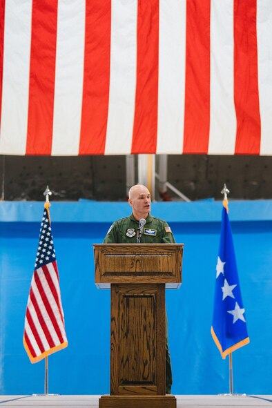 Gen. Carlton D. Everhart II, Air Mobility Command commander, provides opening remarks during the 2017 Rapid Global Mobility Airpower Orientation at Joint Base Andrews, Md., March 31. During the orientation, AMC subject matter experts discussed the AMC mission with Congressional staff members while also leading them through aircraft static displays. (U.S. Air Force photo by Senior Airman Delano Scott)