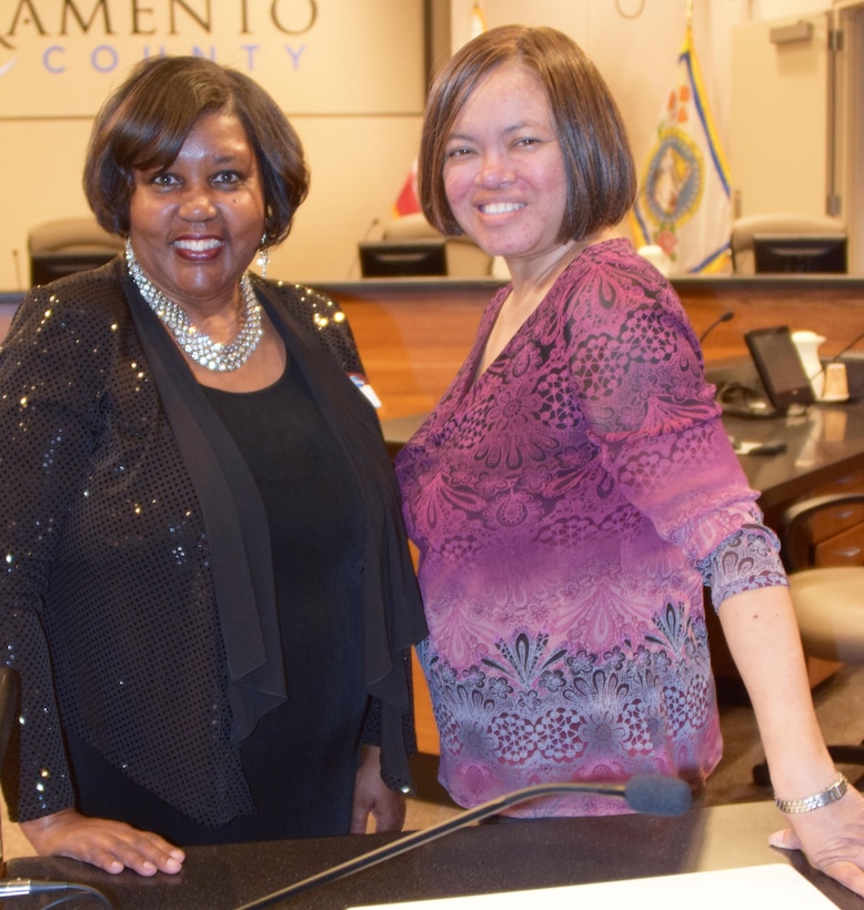 Toastmasters International Area 52 Director Ida Ruffin, left, poses for a photo with Sacramento District’s Kathern Bond at a recent Table Topics Speech Contest where Bond won first place.