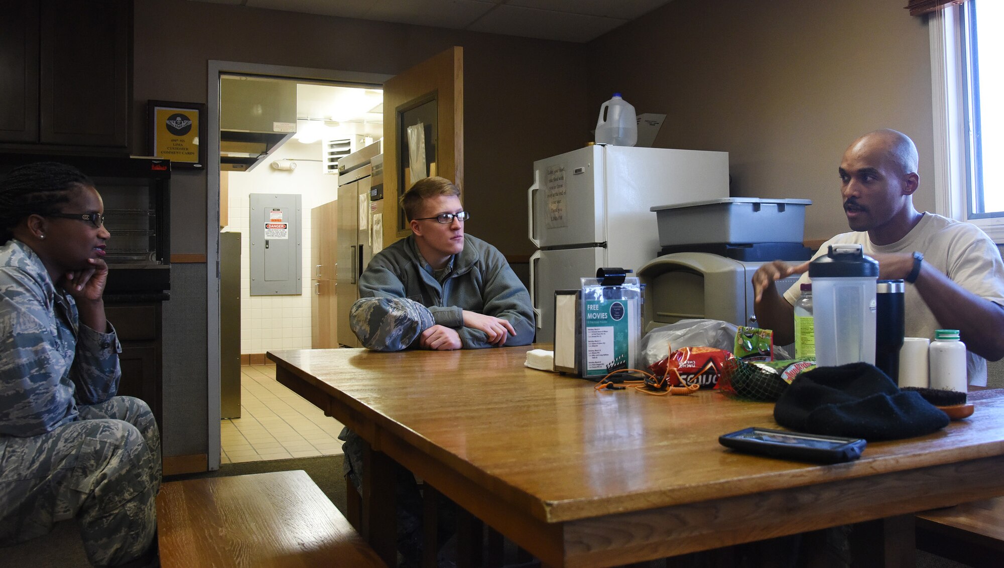 Capt. Deborah Hughley, 341st Missile Wing chaplain, left, talks with Airmen at a missile alert facility March 28, 2017, at Malmstrom Air Force Base, Mont. Chaplains visit different MAF’s once a month to build connections and boost the morale of Airmen. (U.S. Air Force photo/Senior Airman Jaeda Tookes)