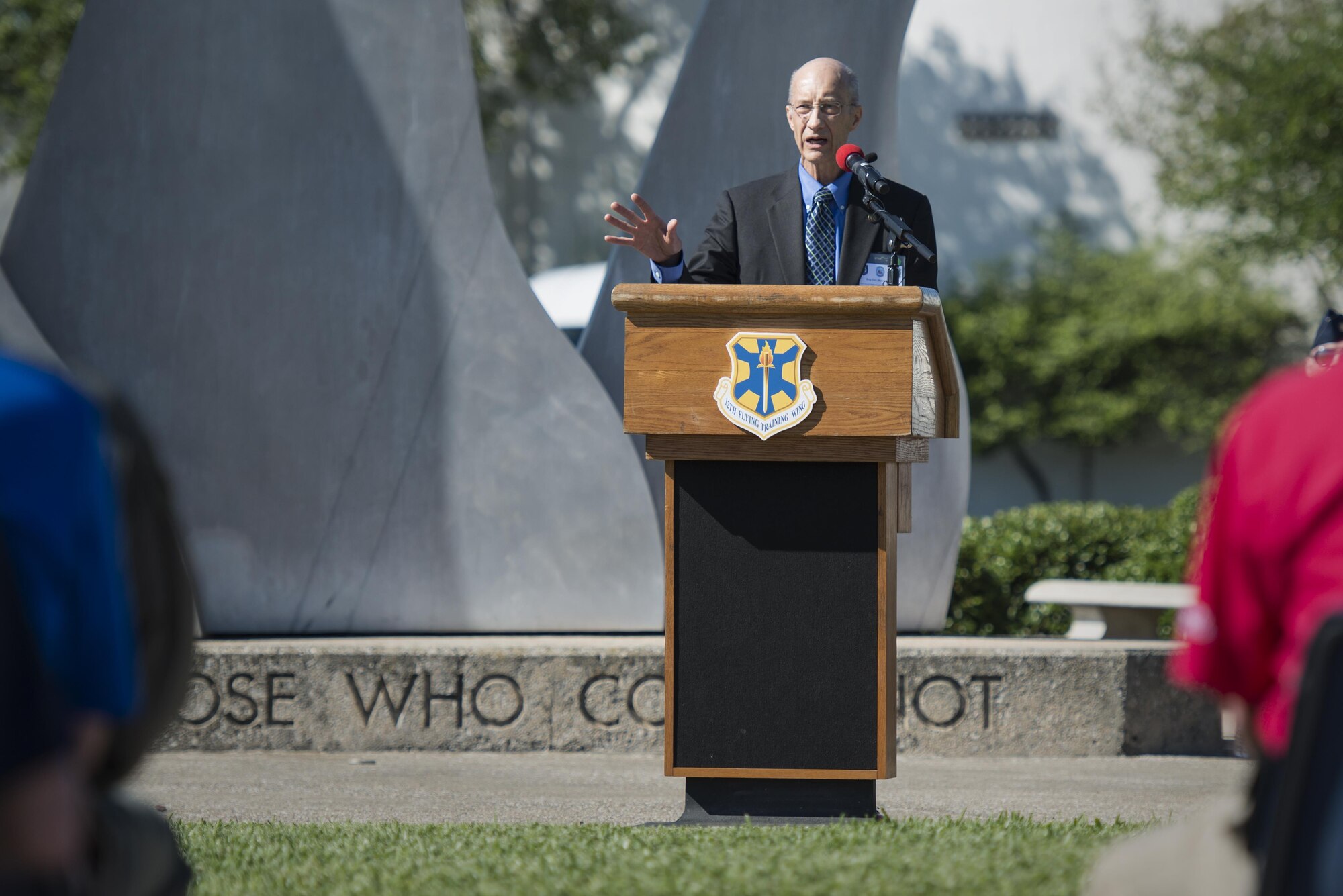 Retired U.S. Army Brig. Gen. John Rose, speaks during the Freedom Flyer Reunion wreath laying ceremony March 31, 2017, at Joint Base San Antonio-Randolph, Texas. The event honors all prisoners of war and missing in action service members from the Vietnam War and included a wreath-laying ceremony and a missing man formation flyover.  (U.S. Air Force photo by Sean M. Worrell) 
