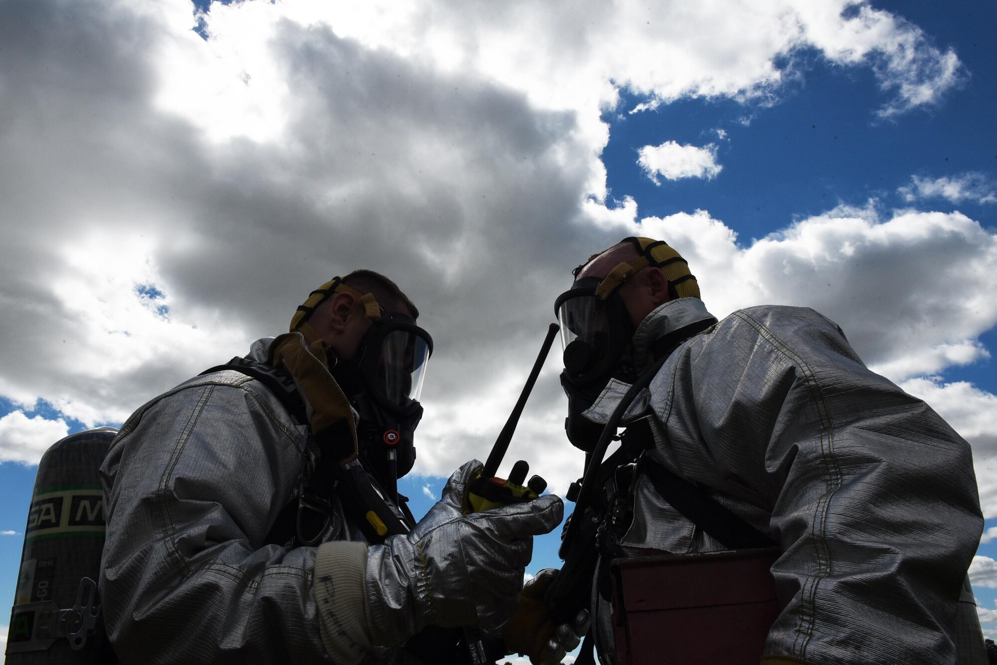 Members of the 19th Civil Engineer Squadron Explosive Ordnance Disposal flight, dispose of simulated flares during a major accident response inspection March 30, 2017, at the Jacksonville Fire Department Training Center, Ark. The 19th, 314th and 189th Airlift Wings along with the 913th Airlift Group participated in the exercise to test emergency first responders. (U.S. Air Force photo by Airman 1st Class Kevin Sommer Giron)