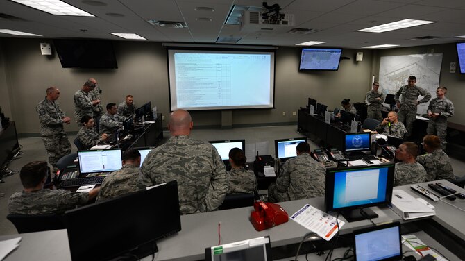 The Emergency Operations Center receives requests from the incident commander during an exercise and coordinates the support they need from agencies around Little Rock Air Force Base March 31, 2017.
(U.S. Air Force photo by Airman Rhrett Isbell)