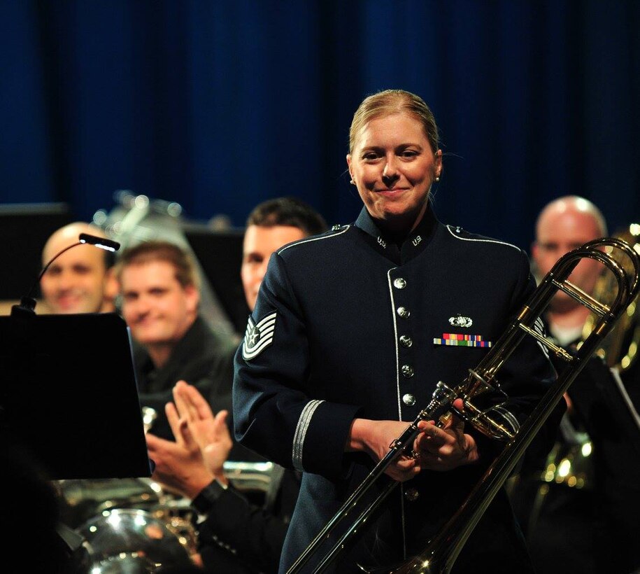 Technical Sergeant Christine Purdue, of the Ceremonial Brass, had the distinct honor of being a featured soloist with the Brass of the Potomac, a DC-based British-style brass group. The group is comprised solely of volunteers, drawing its talent largely from Washington’s military bands; and, since its founding in 2008, has performed full-scale concerts in schools, community arts centers and places of worship. Photo credit: Sgt. 1st Class Chris Branagan