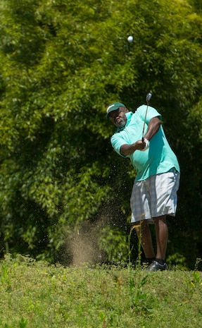 A participant in the 4th Annual Active-Duty Fund Drive in support of the Navy-Marine Corps Relief Society Golf Tournament drives the ball at the Iwakuni Country Club in Iwakuni City, Japan, April 28, 2017. The tournament raised funds for the NMCRS, which provides emergency financial assistance to active-duty and retired Navy and Marine Corps personnel and their families. (U.S. Marine Corps photo by Pfc. Stephen Campbell)