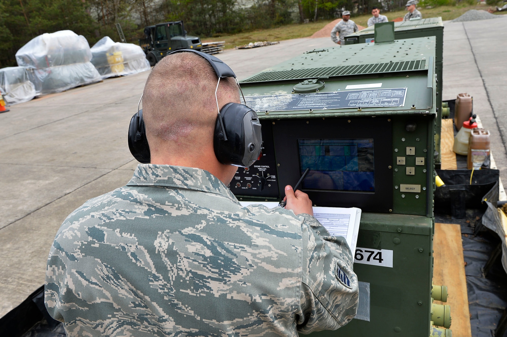 Tech. Sgt. Richard Thorsen, 1st Combat Communications Squadron power production supervisor, operates a generator during an exercise on Ramstein Air Base, Germany, April 26, 2017. Combat Communications Airmen are responsible for helping provide secure and reliable communications for the U.S. military in a wide range of challenging environments. (U.S. Air Force photo by Airman 1st Class Joshua Magbanua)