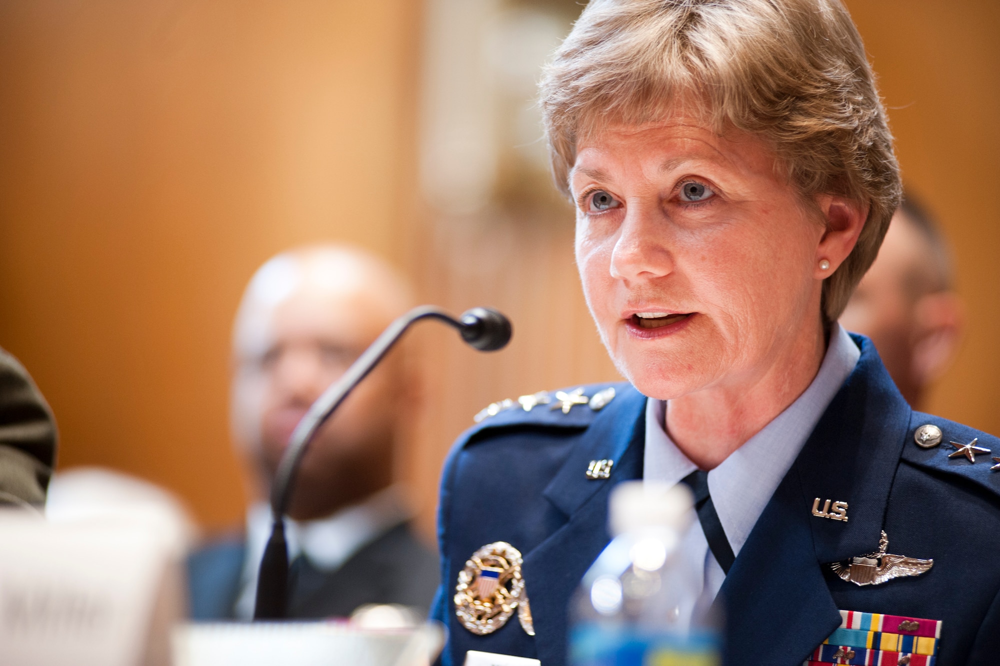 Lieutenant Gen. Maryanne Miller, chief of Air Force Reserve and
commander of Air Force Reserve Command, provides testimony before the Senate Appropriations Subcommittee at the Dirksen Senate Office Building, Washington, D.C., April 26, 2017. The general addressed the Air Force Reserve posture for fiscal year 2018, to include challenges and solutions facing missions, manpower, modernization and military construction. (U.S. Air Force photo by Tech. Sgt. Kat Justen)
