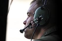 Staff Sgt. Phillip Palmer, 71st Rescue Squadron loadmaster, waits for takeoff inside an HC-130J Combat King II, April 24, 2017, at Moody Air Force Base, Ga. Aircrew members work closely with pararescuemen when conducting jumps. (U.S. Air Force photo by Staff Sgt. Ryan Callaghan)