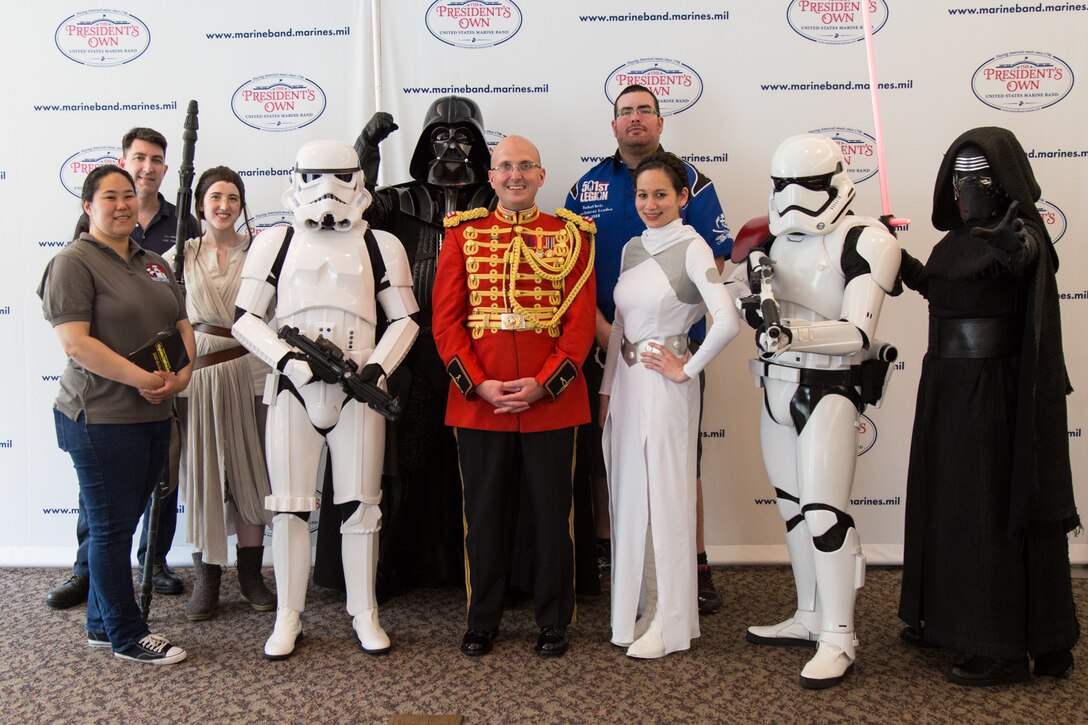 The Marine Band performed the Young People's Concert: Character Music, highlighting the music of John Williams from Star Wars and featuring members of the 501st and Rebel Legions in full Star Wars costumes, in addition to an instrument petting zoo after the concert on Sunday, April 30, at Norther Virginia Community College's Rachel M. Schlesinger Concert Hall and Arts Center in Alexandria, VA.
