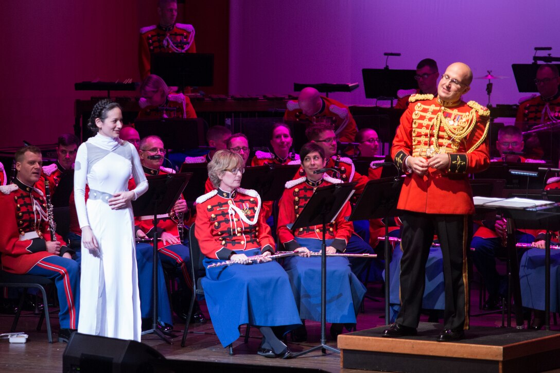 The Marine Band performed the Young People's Concert: Character Music, highlighting the music of John Williams from Star Wars and featuring members of the 501st and Rebel Legions in full Star Wars costumes, in addition to an instrument petting zoo after the concert on Sunday, April 30, at Norther Virginia Community College's Rachel M. Schlesinger Concert Hall and Arts Center in Alexandria, VA.
