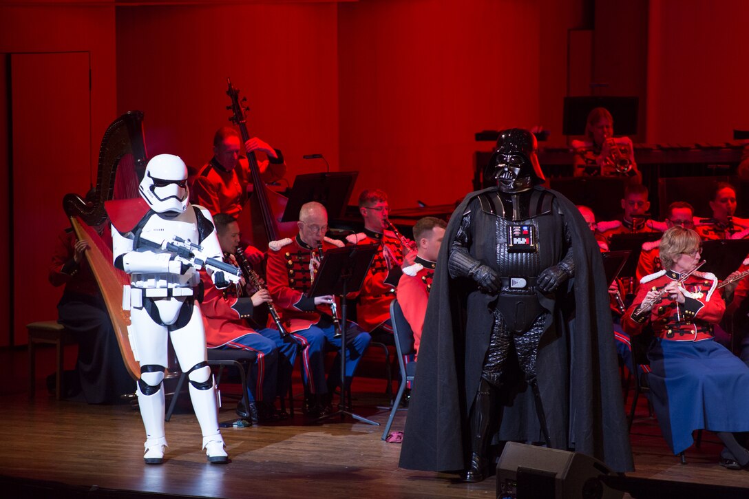 The Marine Band performed the Young People's Concert: Character Music, highlighting the music of John Williams from Star Wars and featuring members of the 501st and Rebel Legions in full Star Wars costumes, in addition to an instrument petting zoo after the concert on Sunday, April 30, at Norther Virginia Community College's Rachel M. Schlesinger Concert Hall and Arts Center in Alexandria, VA.
