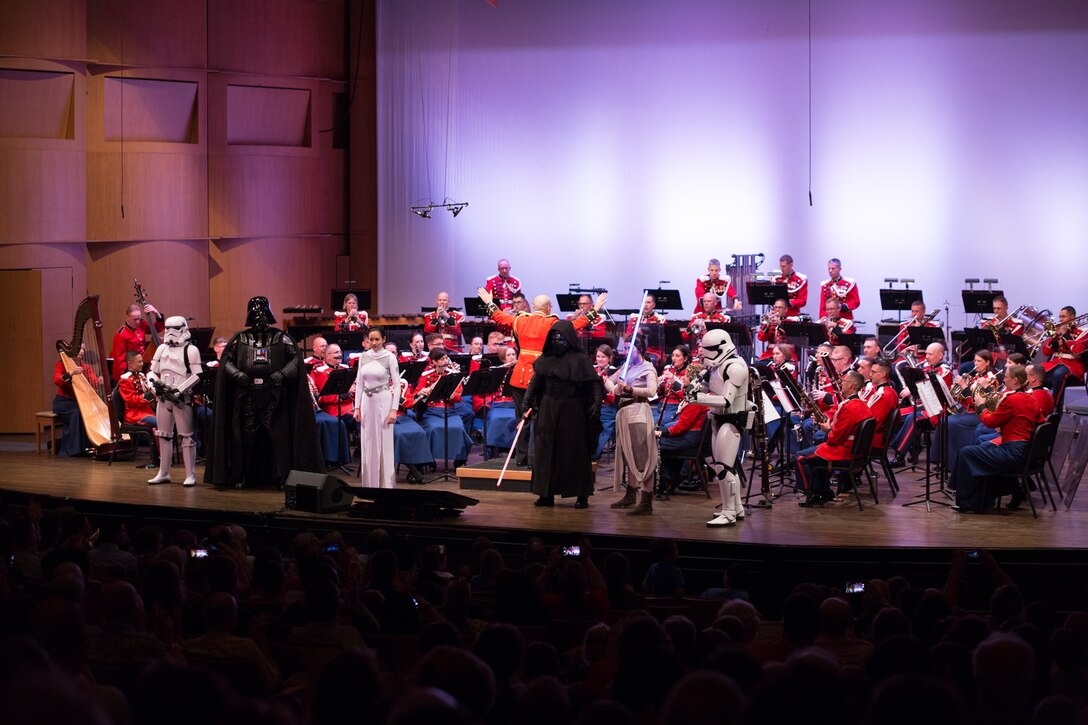 The Marine Band performed the Young People's Concert: Character Music, highlighting the music of John Williams from Star Wars and featuring members of the 501st and Rebel Legions in full Star Wars costumes, in addition to an instrument petting zoo after the concert on Sunday, April 30, at Norther Virginia Community College's Rachel M. Schlesinger Concert Hall and Arts Center in Alexandria, VA.
