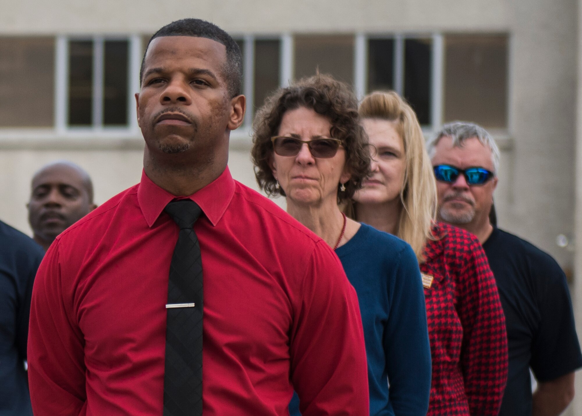 Civilian from Team Eglin units stand in formation during the all-civilian retreat ceremony April 27 at Eglin Air Force Base, Fla. The all-civilian retreat is held to show support for our military members. (U.S. Air Force photo/Ilka Cole)