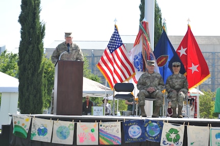 The 63d Regional Support Command commanding general, Maj. Gen. Alvin provided open remarks during an Earth Day event at the Sergeant James Witkowski Armed Forces Reserve Center in Mountain View about maintaining a sustainable environment through stewardship and vigilance.